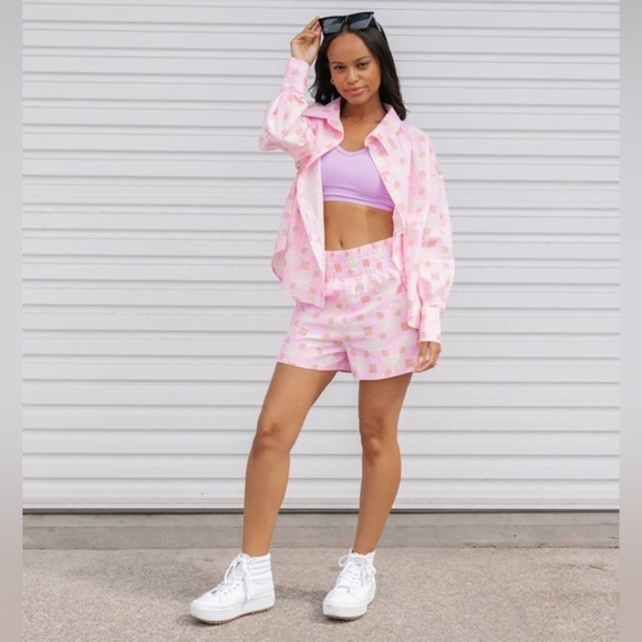 4/$20 SMASH + TESS Seersucker Button Down Malia Check Oversized shirt- XS - Picture 3 of 14